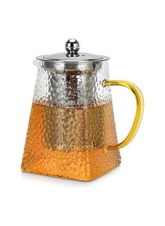 Spaceshoop Heat Proof Lattice Texture Glass Yellow Handle Flower Tea Pot w Stainless Steel Lid  - Image 2
