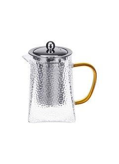 Spaceshoop Heat Proof Lattice Texture Glass Yellow Handle Flower Tea Pot w Stainless Steel Lid  - Image 1