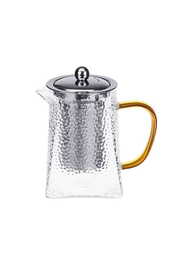 Spaceshoop - Heat Proof Lattice Texture Glass Yellow Handle Flower Tea Pot w Stainless Steel Lid - Image 1