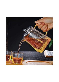 Spaceshoop Heat Proof Lattice Texture Glass Yellow Handle Flower Tea Pot w Stainless Steel Lid  - Image 3