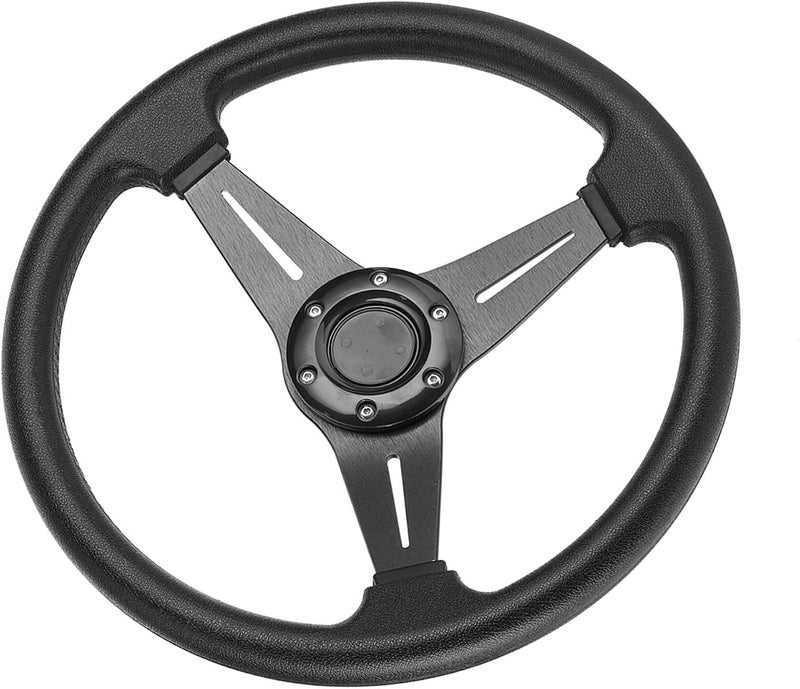 Fawfose Racing Steering Wheel, Aluminum Alloy PU Leather 14 Inch, Custom Steering Wheel for Racing and Car Interior Upgrades (Black) - Image 3