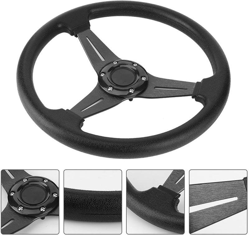 Fawfose Racing Steering Wheel, Aluminum Alloy PU Leather 14 Inch, Custom Steering Wheel for Racing and Car Interior Upgrades (Black) - Image 4