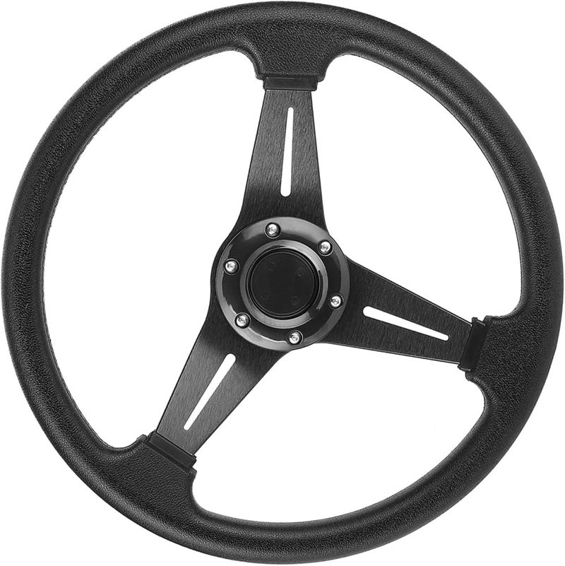 Fawfose Racing Steering Wheel, Aluminum Alloy PU Leather 14 Inch, Custom Steering Wheel for Racing and Car Interior Upgrades (Black) - Image 2
