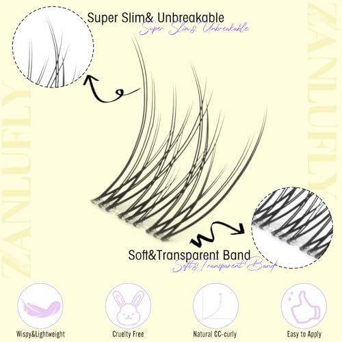 zanlufly Cluster Lashes Natural Eyelash Clusters CC-Curly Eyelash Extension Wispy Individual Lashes Clusters Clear Band ZANLUFLY DIY Lash Extension (9MM 10MM 11MM,140Pcs) - Image 2