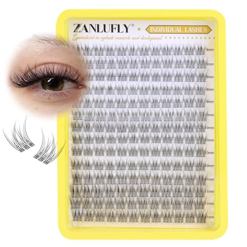 zanlufly Cluster Lashes Natural Eyelash Clusters CC-Curly Eyelash Extension Wispy Individual Lashes Clusters Clear Band ZANLUFLY DIY Lash Extension (9MM 10MM 11MM,140Pcs) - Image 1