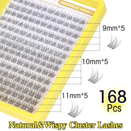 zanlufly Cluster Lashes Natural Eyelash Clusters CC-Curly Eyelash Extension Wispy Individual Lashes Clusters Clear Band ZANLUFLY DIY Lash Extension (9MM 10MM 11MM,140Pcs) - Image 3
