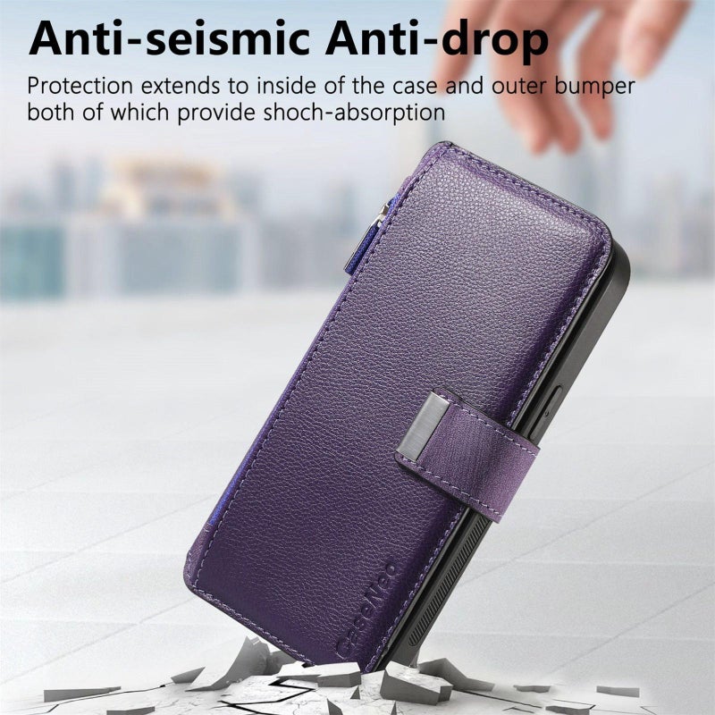 HuHa Case Cover For OPPO Reno13 CaseNeo MagSafe RFID Anti-theft Zipper Wallet Retro Leather Phone Case(Purple) - Image 4