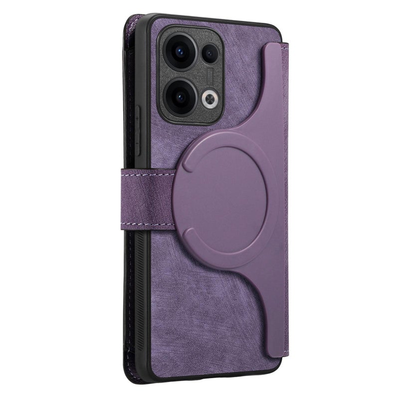 HuHa Case Cover For OPPO Reno13 CaseNeo MagSafe RFID Anti-theft Zipper Wallet Retro Leather Phone Case(Purple) - Image 3
