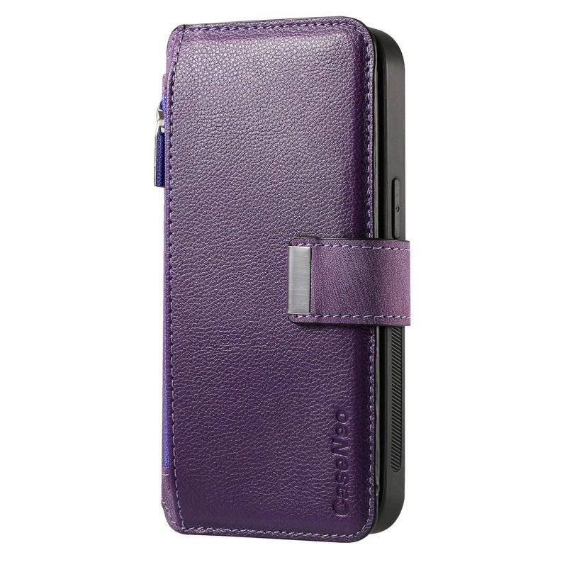 HuHa Case Cover For OPPO Reno13 CaseNeo MagSafe RFID Anti-theft Zipper Wallet Retro Leather Phone Case(Purple) - Image 2