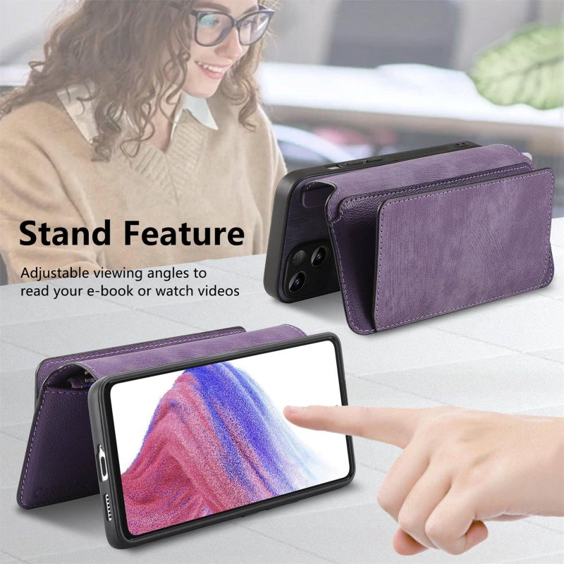 HuHa Case Cover For OPPO Reno13 CaseNeo MagSafe RFID Anti-theft Zipper Wallet Retro Leather Phone Case(Purple) - Image 5