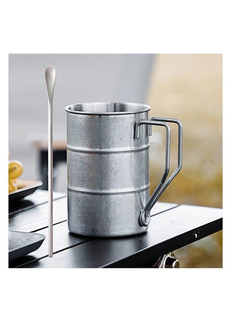 نوفولان كوب ماء ماركو خارجي من الفولاذ المقاوم للصدأ 304، كوب صناعي للرياح الرجعية، كوب قهوة إبداعي للتخييم والنزهات، سعة 350 مل (فضي) - Image 1