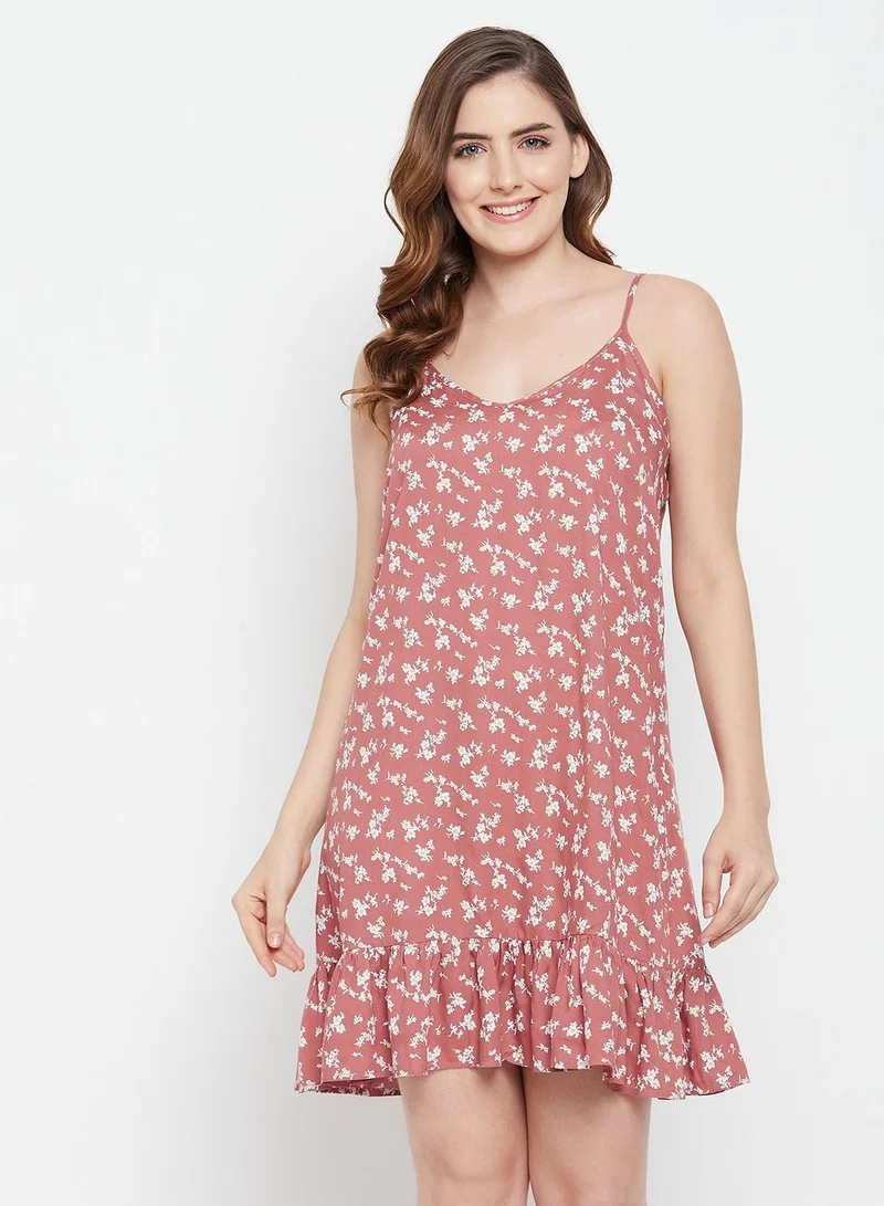 كلوفيا Clovia Pretty Florals Short Night Dress In Spanish Pink- Rayon