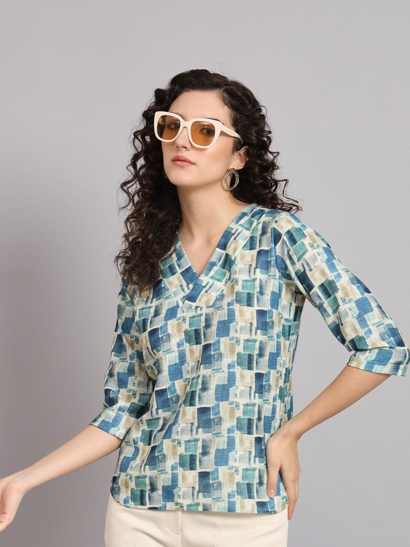 Powersutra Regular Fit V-Neck Top for Women - Blue and Green - Image 5