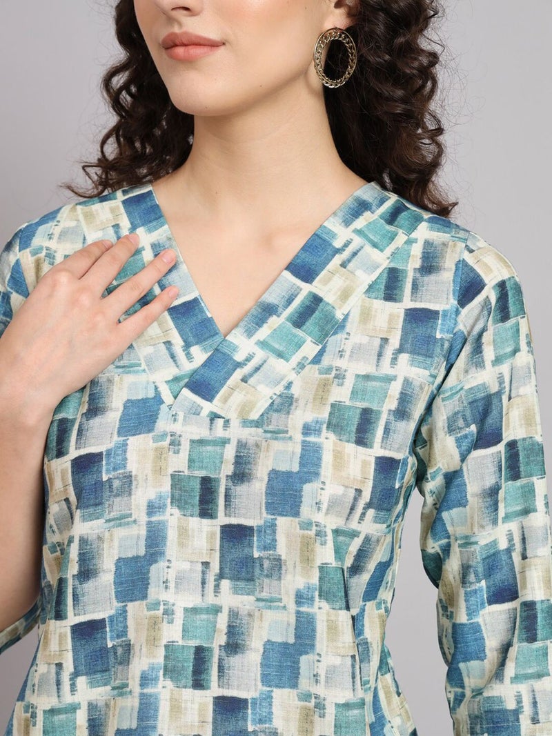 Powersutra Regular Fit V-Neck Top for Women - Blue and Green - Image 2