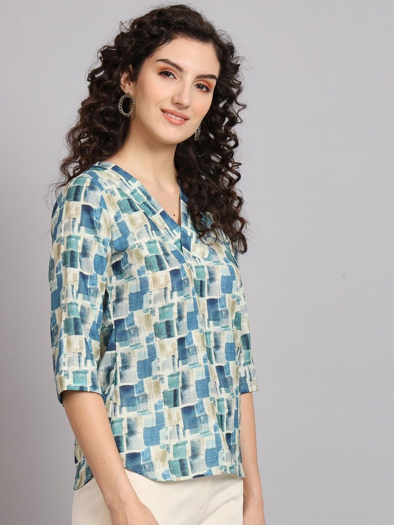 Powersutra Regular Fit V-Neck Top for Women - Blue and Green - Image 3
