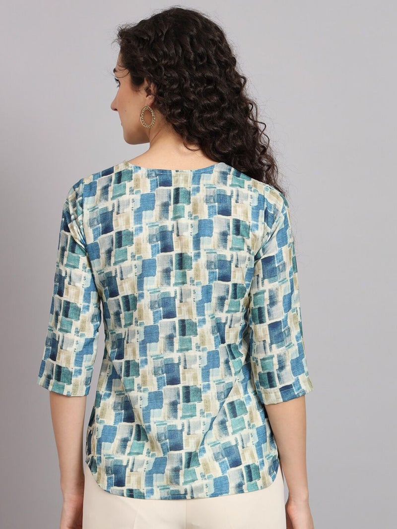 Powersutra Regular Fit V-Neck Top for Women - Blue and Green - Image 4