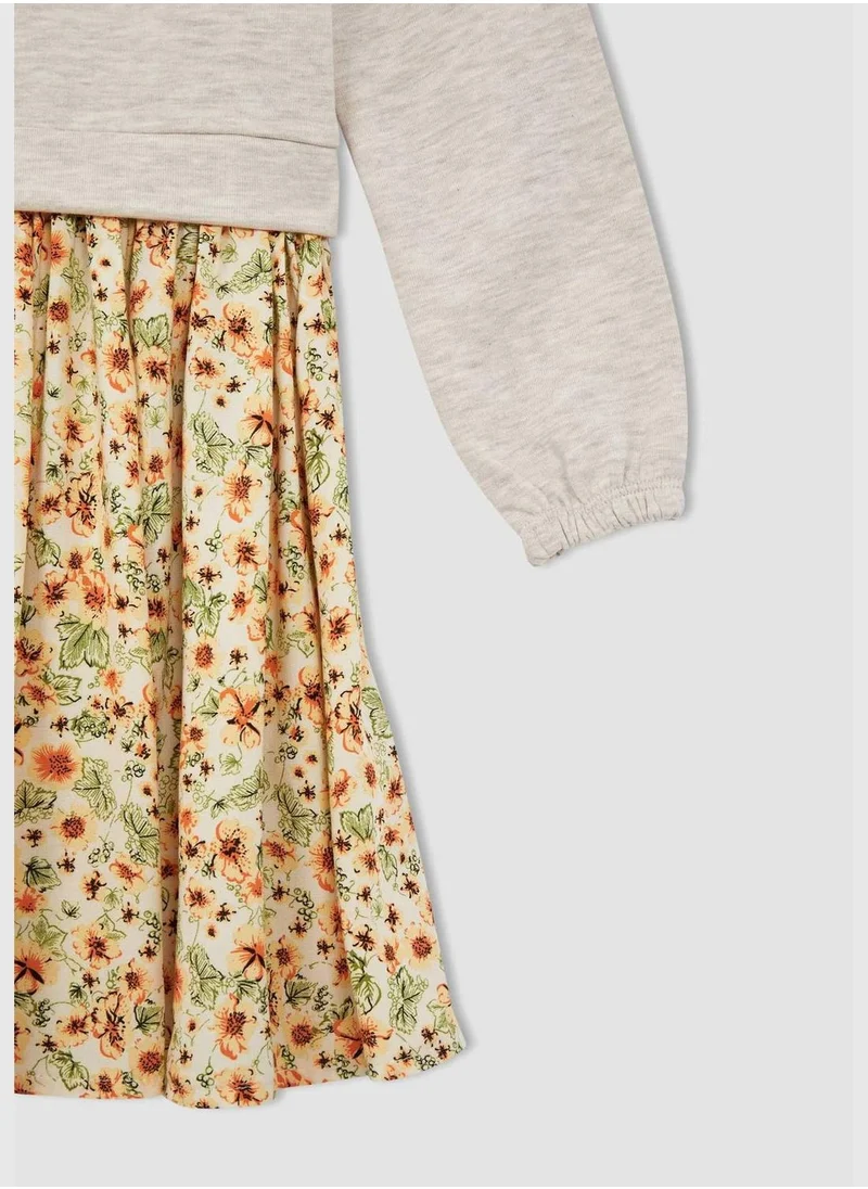 ديفاكتو Long Sleeve Printed Midi Dress