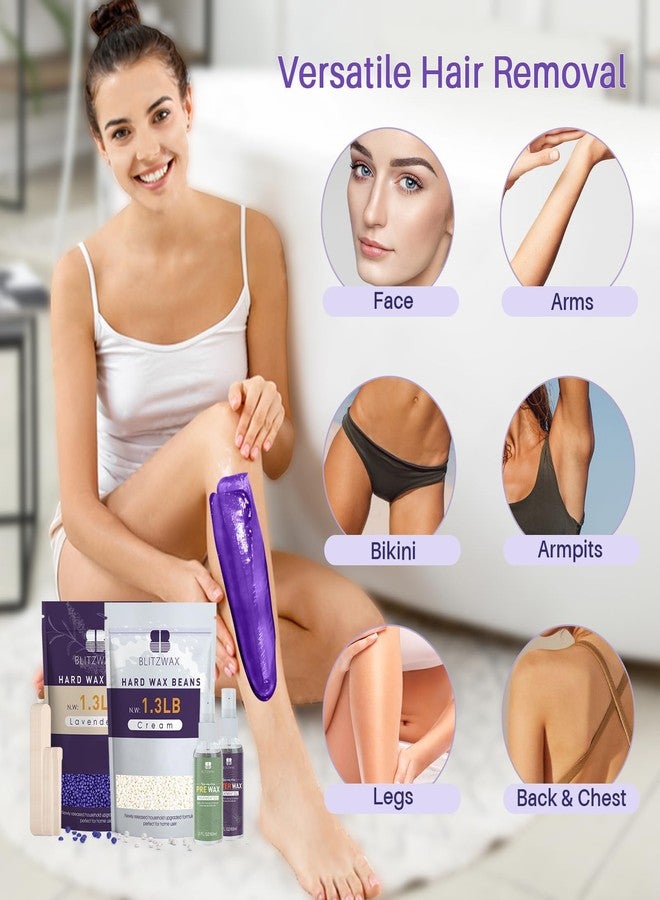 BLITZWAX بلتزووكس 2.6 رطل حبيبات شمع صلب لإزالة الشعر، شمع لافندر وكريم للوجه والبرازيلية والبيكيني، مع 30 عصا شمع و 2 زيوت شمع للنساء والرجال، 2 عبوات - Image 3