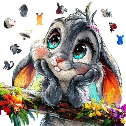 Qiuenisray 500 Piece Easter Puzzles for Adults Wooden Rabbit Jigsaw Puzzles FSC Certified Royal Unique Shape Animal Puzzle Creative Gift for Family Game 177x181 in - Image 1