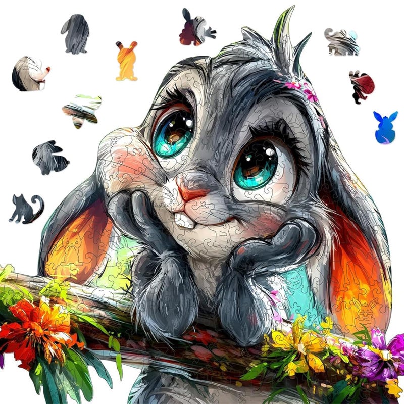Qiuenisray 500 Piece Easter Puzzles for Adults Wooden Rabbit Jigsaw Puzzles FSC Certified Royal Unique Shape Animal Puzzle Creative Gift for Family Game 177x181 in - Image 3