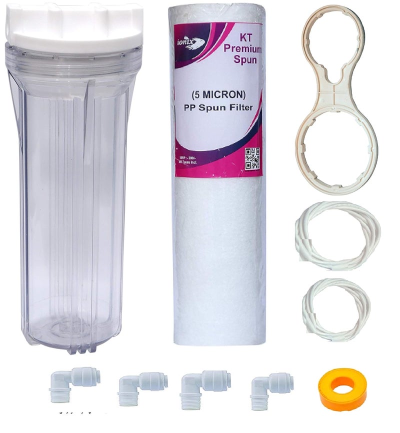 IONIX Transparent pre Filter for ro Water Purifier Full Transparent See Thru Pre Filter housing Kit Combo for All ROUVUF Water purifiers Full Transparent Pre Filter Kit with 1 KT Premium Spun - Image 1
