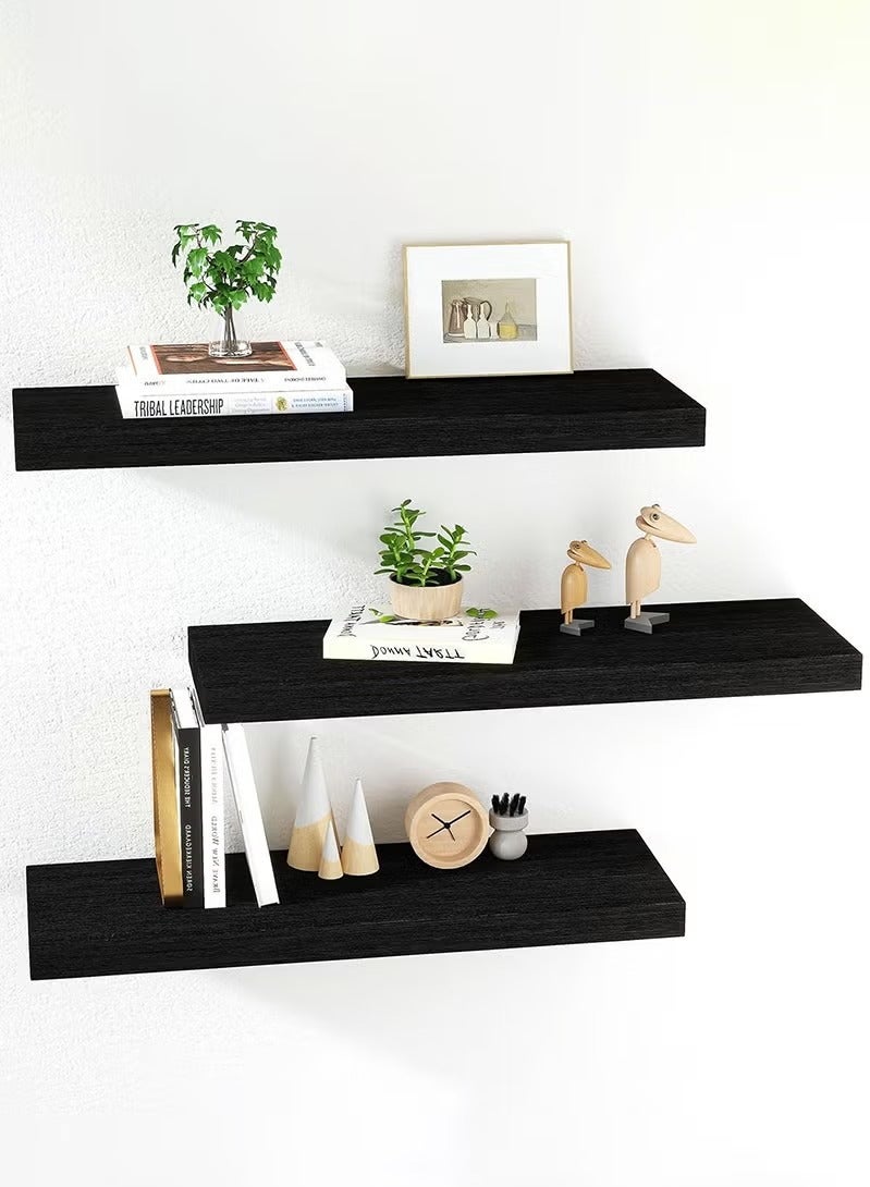 Floating Shelves 3 PCS Set Wall Shelf Decorative Floating Wall Mounted Shelves with Stylish Invisible Brackets Modern Faux Wood Storage with Matte Finish for Bedroom Living Room - Image 1