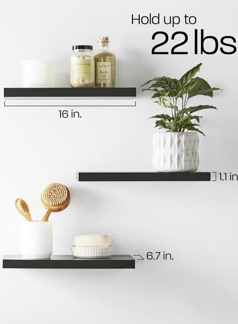 Floating Shelves 3 PCS Set Wall Shelf Decorative Floating Wall Mounted Shelves with Stylish Invisible Brackets Modern Faux Wood Storage with Matte Finish for Bedroom Living Room - Image 2