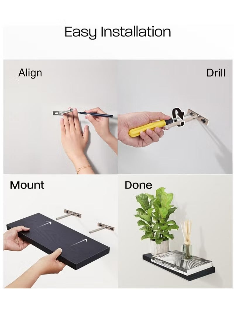 Floating Shelves 3 PCS Set Wall Shelf Decorative Floating Wall Mounted Shelves with Stylish Invisible Brackets Modern Faux Wood Storage with Matte Finish for Bedroom Living Room - Image 3