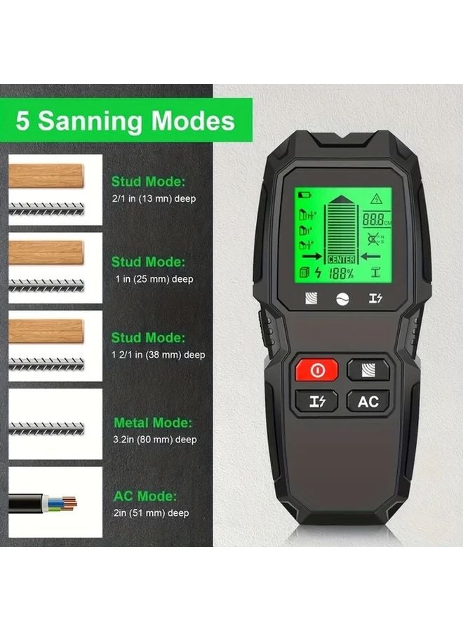Black 5 In 1 Wall Scanner Detector Stud Finder Metal AC Wire LCD Display - Image 2