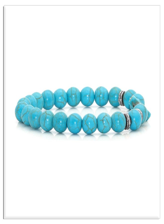 Xusamss Fashion Religious Cross Bracelet Agate Turquoise Beads Stretchable Bracelet(Green White) - Image 3