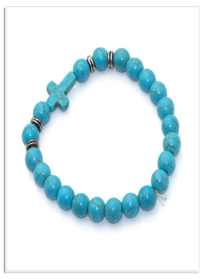 Xusamss Fashion Religious Cross Bracelet Agate Turquoise Beads Stretchable Bracelet(Green White) - Image 5