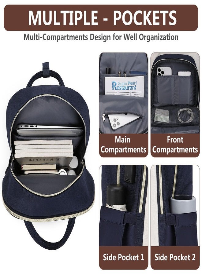 bagswan Laptop Backpack for Women, Fits 15.6 Inch Laptop Bag, Fashion Travel Work Backpack Anti-theft Bag with USB Charging, Business Computer Waterproof Backpack Purse, Beige Blue Brown - Image 3