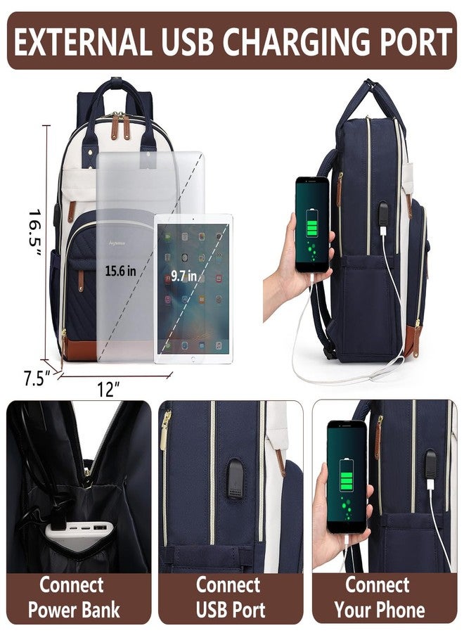 bagswan Laptop Backpack for Women, Fits 15.6 Inch Laptop Bag, Fashion Travel Work Backpack Anti-theft Bag with USB Charging, Business Computer Waterproof Backpack Purse, Beige Blue Brown - Image 4