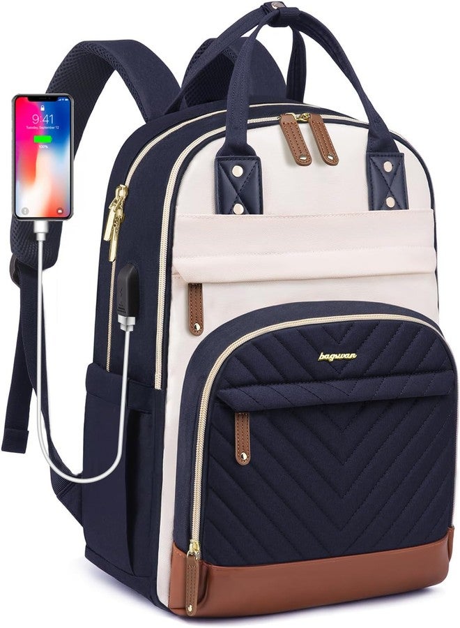 bagswan Laptop Backpack for Women, Fits 15.6 Inch Laptop Bag, Fashion Travel Work Backpack Anti-theft Bag with USB Charging, Business Computer Waterproof Backpack Purse, Beige Blue Brown - Image 1