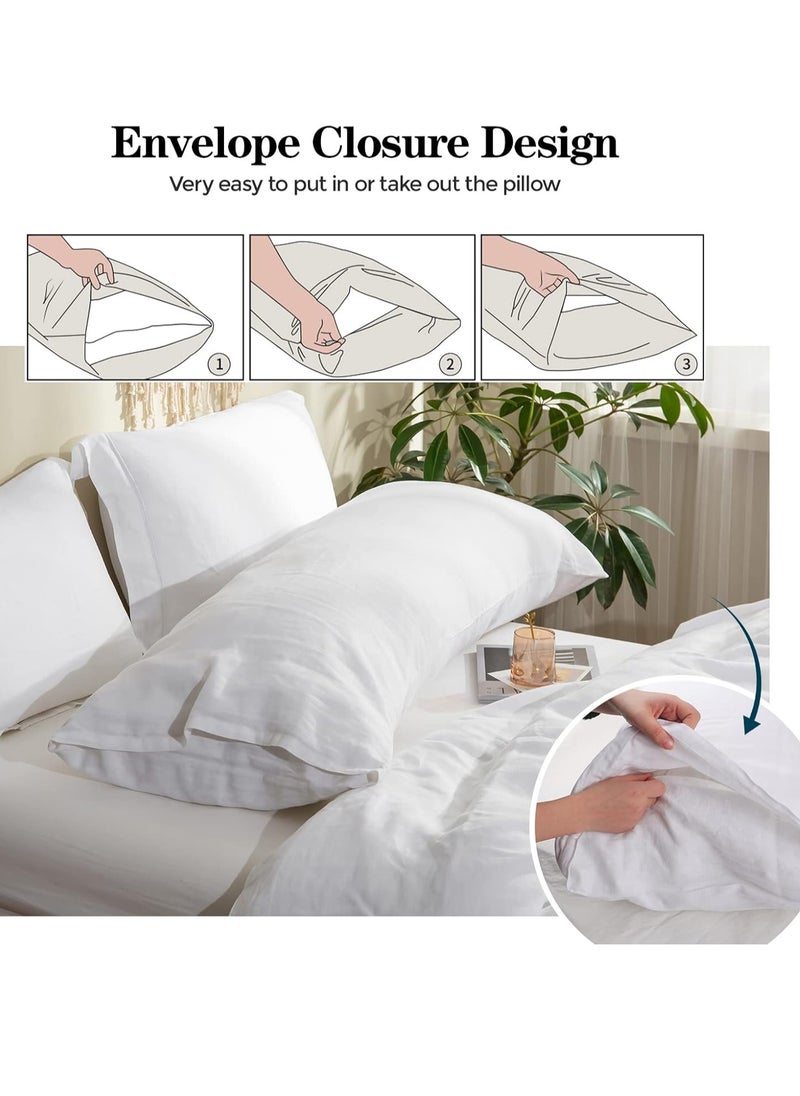 Simple&Opulence Simple&Opulence Body Pillow Cover 20" x 54",100% Pure Linen, Ultra Soft and Breathable, Body Pillowcase with Envelope Closure for Adults(White)  - Image 2