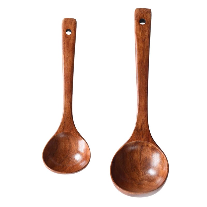 3Pcs Solid Wood Soup Spoons Set Long Handle Kitchen Restaurant Serving Utensils - Image 5
