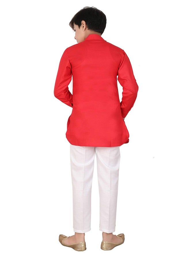Qtsy Indian Cotton Kurta Set for Boys Red - Image 2