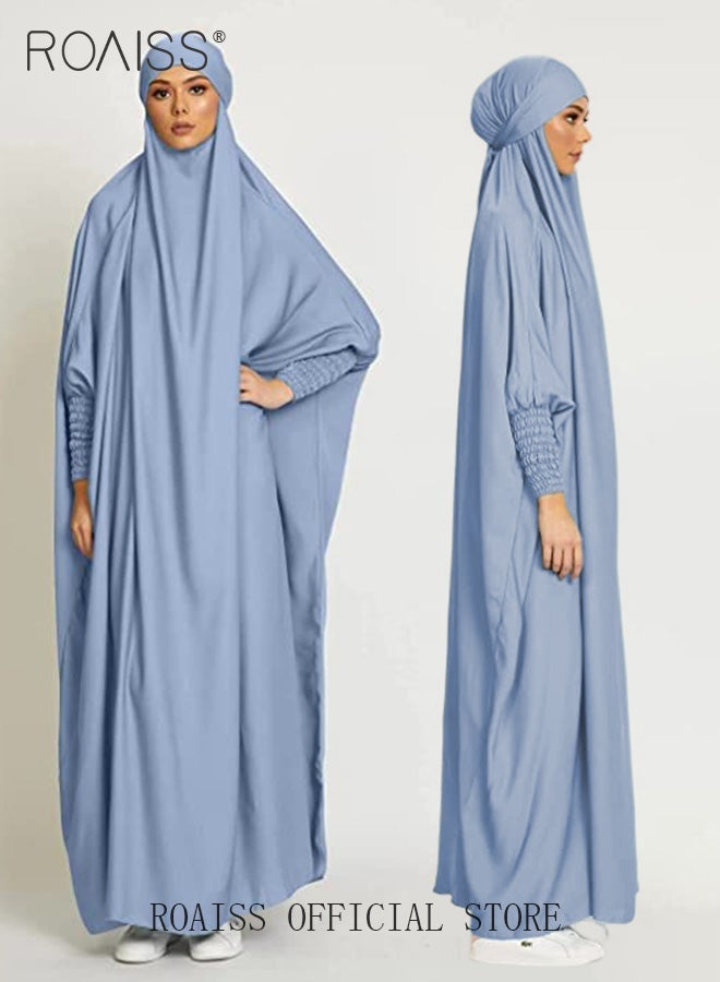 رويس عباية نسائية بتصميم عباية بأكمام واسعة وفتحة رقبة دائرية وأكمام طويلة، فستان نسائي تقليدي عرقي مناسب لشهر رمضان وعيد الأضحى - Image 3