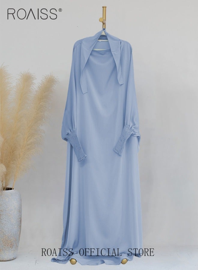 رويس عباية نسائية بتصميم عباية بأكمام واسعة وفتحة رقبة دائرية وأكمام طويلة، فستان نسائي تقليدي عرقي مناسب لشهر رمضان وعيد الأضحى - Image 5