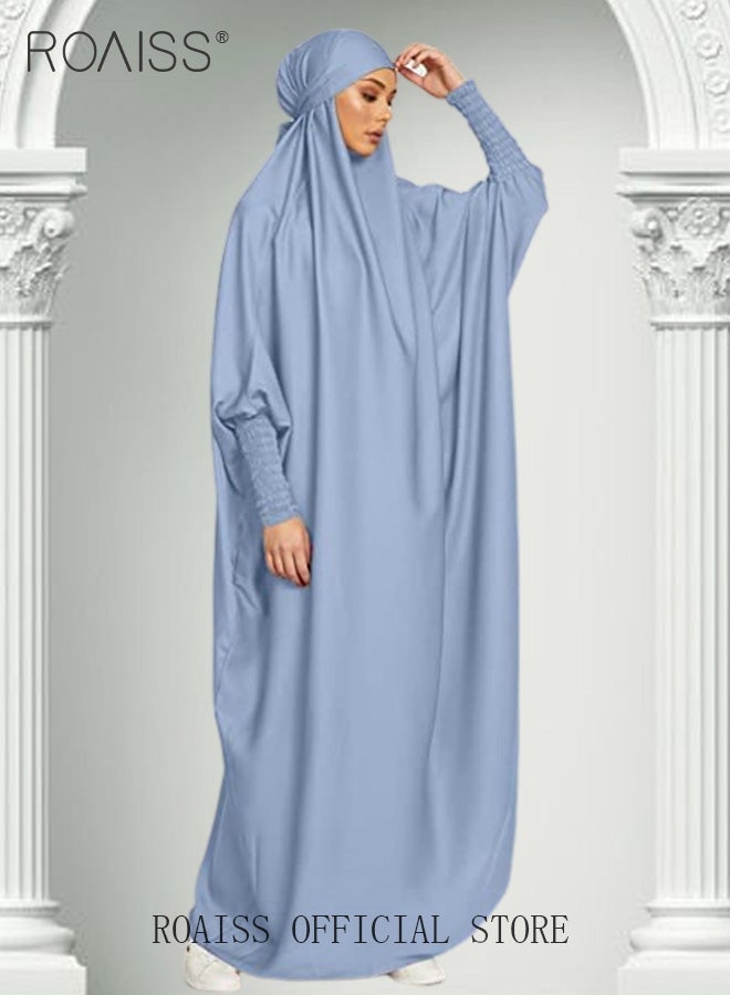 رويس عباية نسائية بتصميم عباية بأكمام واسعة وفتحة رقبة دائرية وأكمام طويلة، فستان نسائي تقليدي عرقي مناسب لشهر رمضان وعيد الأضحى - Image 2