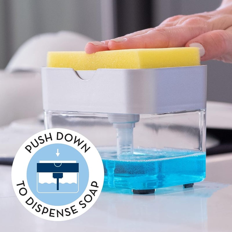 MARMIX Dish Soap Dispenser for Kitchen 2 in1 Press Type Sink Dishwasher Liquid Soap Dispenser Box with Soap Dispenser Sponge Rack Kitchen Dish Soap Dispenser with Sponge Holder Soap Pump Dispenser - Image 2