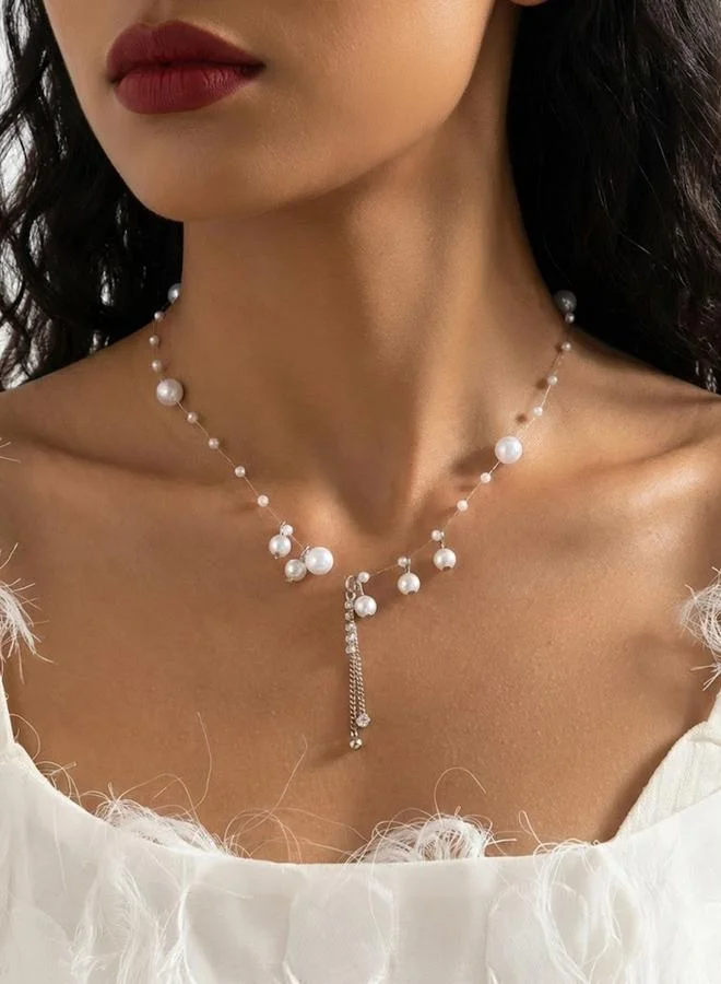تايك تو Faux Pearl Lariat Necklace