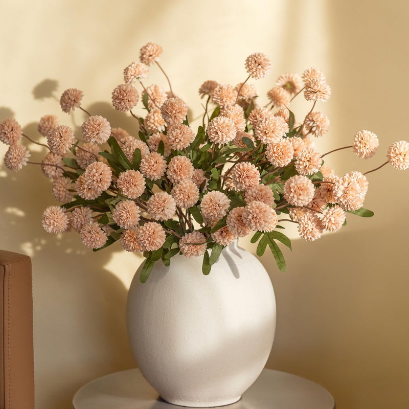 HyeFlora Fake Kiku Flowers, Faux Silk Pompon Mums Artificial Flowers, Chrysanthemum Stems Floral Arrangement Dried Flowers Vintage Decorative Indoor Home Decor Beige (Vase not Included) - Image 5