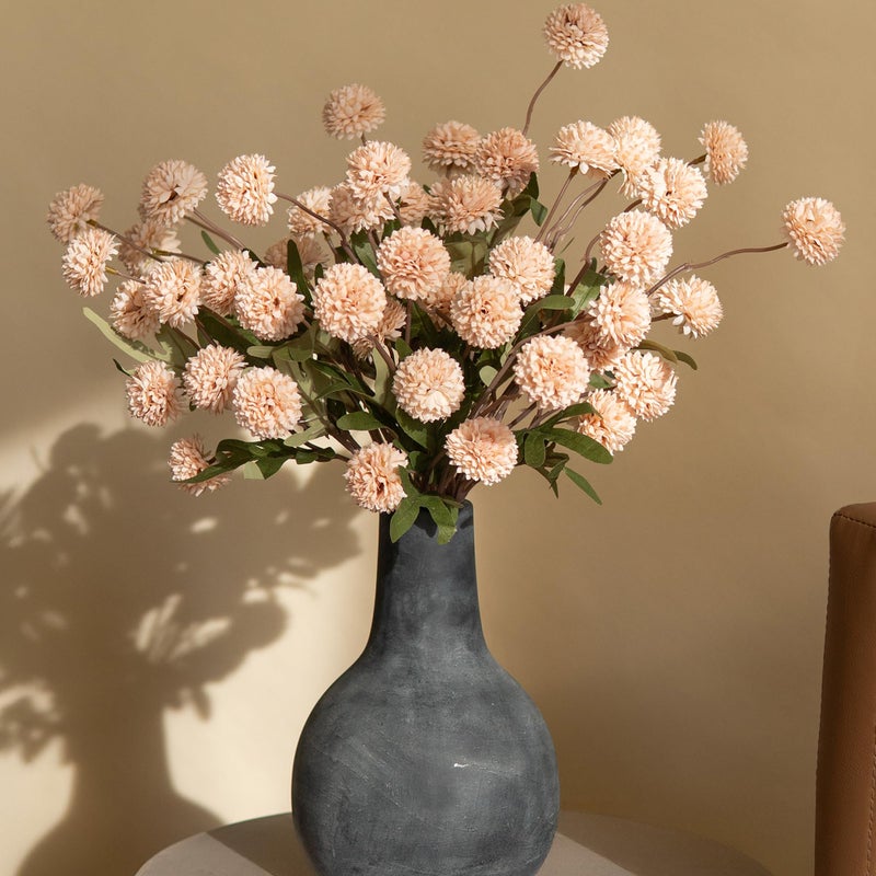 HyeFlora Fake Kiku Flowers, Faux Silk Pompon Mums Artificial Flowers, Chrysanthemum Stems Floral Arrangement Dried Flowers Vintage Decorative Indoor Home Decor Beige (Vase not Included) - Image 4