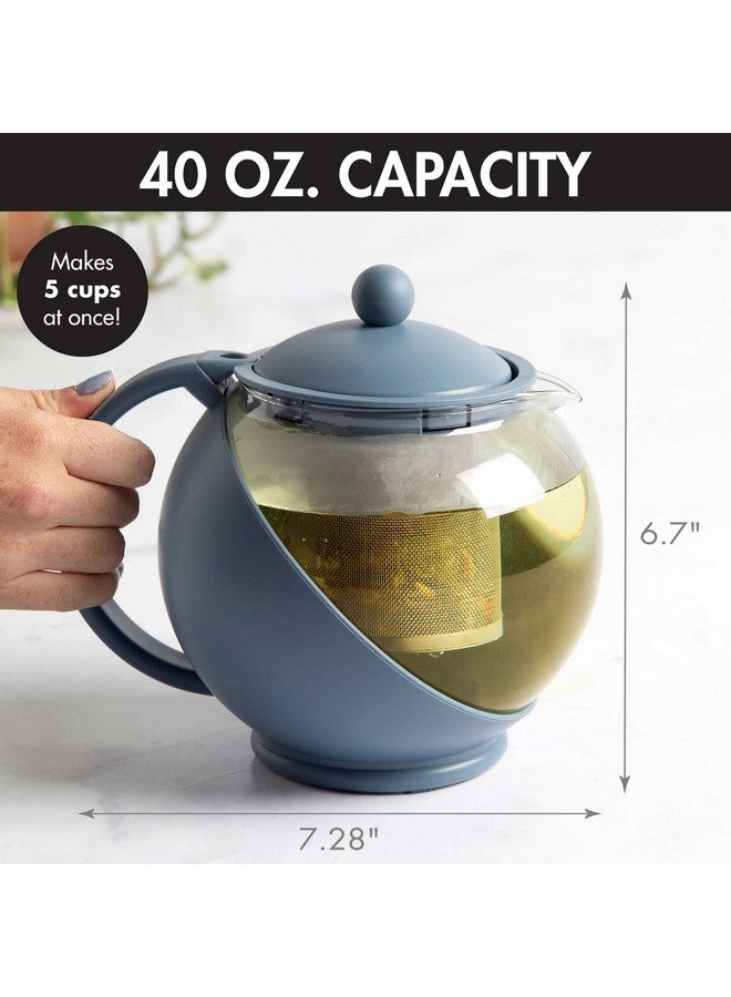 Primula Half Moon Teapot with Removable Infuser, Glass Tea Maker with Reusable Fine Mesh Stainless Steel Filter, Dishwasher Safe, 40-Ounce, Blue - Image 4