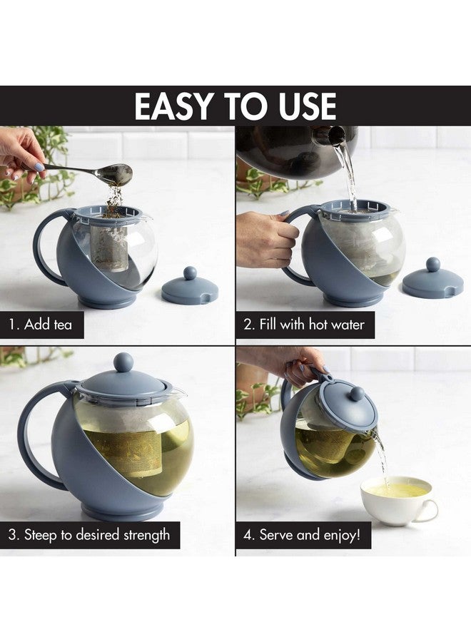 Primula Half Moon Teapot with Removable Infuser, Glass Tea Maker with Reusable Fine Mesh Stainless Steel Filter, Dishwasher Safe, 40-Ounce, Blue - Image 3