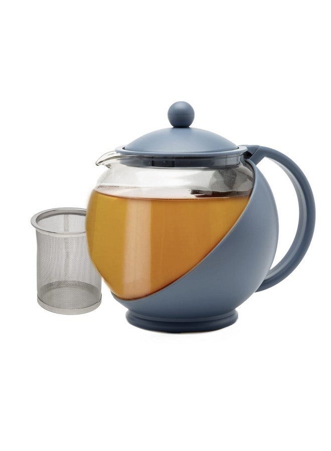 Primula Half Moon Teapot with Removable Infuser, Glass Tea Maker with Reusable Fine Mesh Stainless Steel Filter, Dishwasher Safe, 40-Ounce, Blue - Image 1