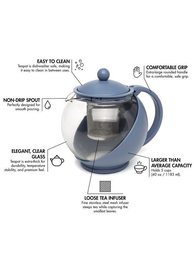 Primula Half Moon Teapot with Removable Infuser, Glass Tea Maker with Reusable Fine Mesh Stainless Steel Filter, Dishwasher Safe, 40-Ounce, Blue - Image 5