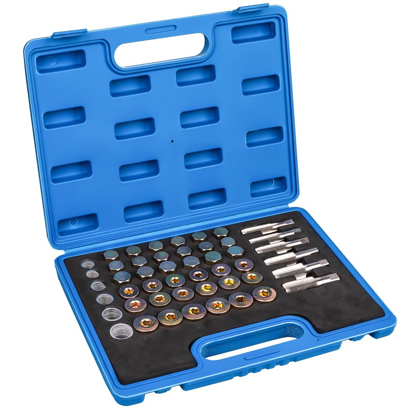 Luney 114PCS Oil Pan Drain Plug Repair Kit Oil Drain Plug Removal Thread Repair Tool Kit Drain Pans Automotive Rethreading Tools Kit M13 M15 M17 M20 M22 Metric Universal