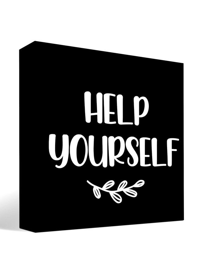 z-crange Help Yourself Black Wood Block Sign Desk Decor,Rustic Wedding Party Baby Shower Wooden Box Plaque Sign Desk Decor for Home Bar Cafe Party Reception Dessert Table Shelf Table Decor Decorations… - Image 1